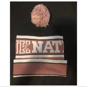 PINK: pink, black, & white beanie